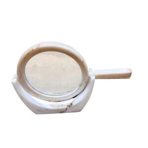 Vintage Marbled Swirl Plastic Vanity Hand Held Mirror w/ Cradle Stand 10.5"